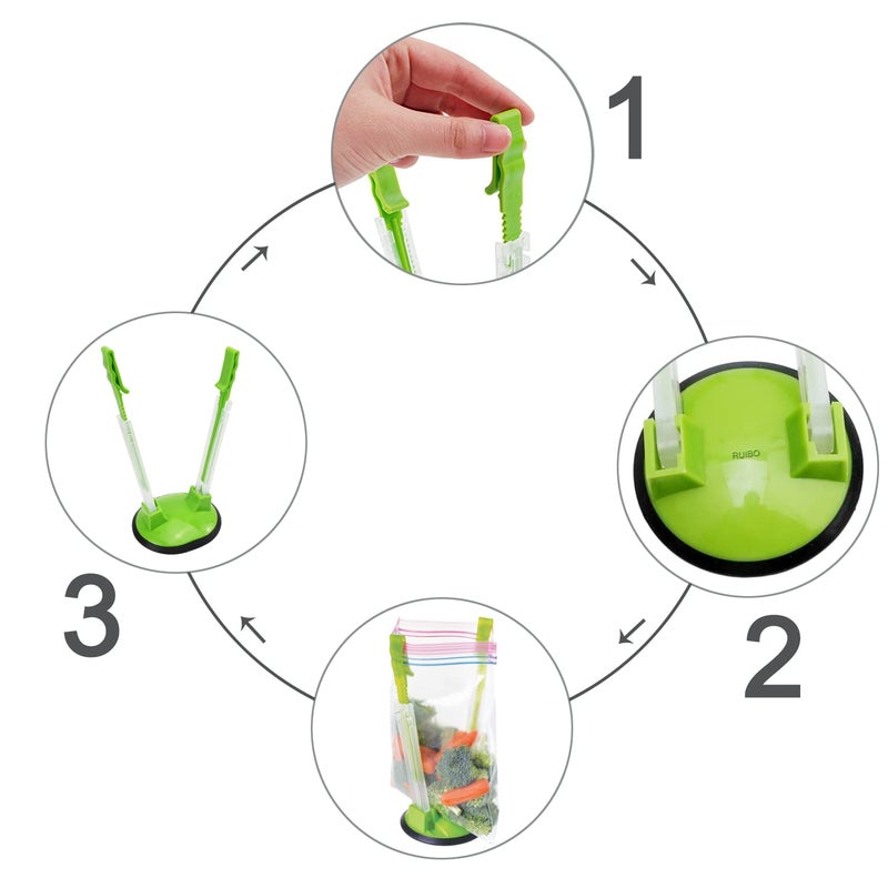 Ruibo Baggy Rack Hands-Free Clip Food Storage Freezer Baggy Holder,Bag Holder For Plastic Bags Stand/Pack of 2 Green - Image 4